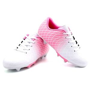 JABASIC Kids Athletic Ground Soccer
Cleats Outdoor Football Shoes White Pink
